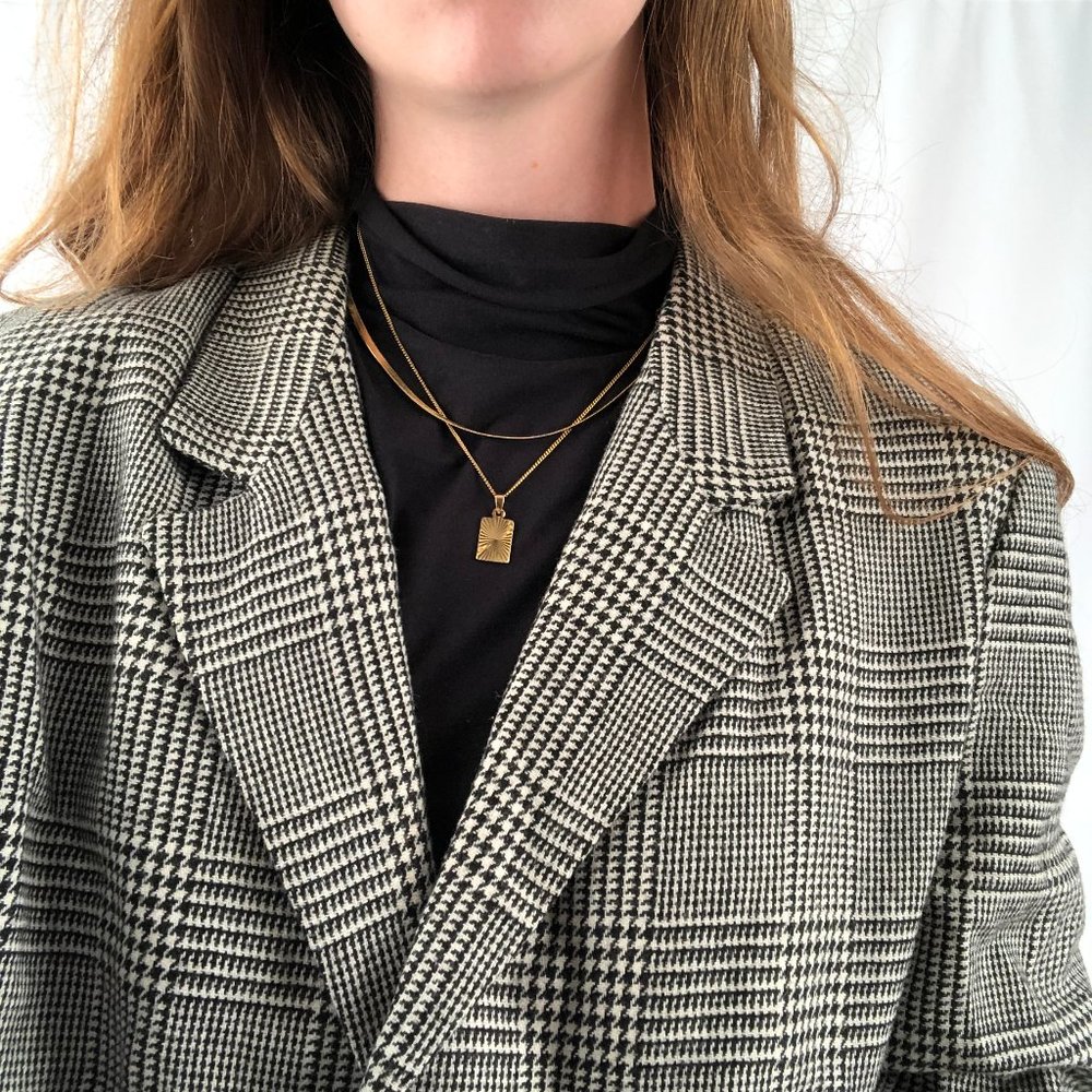 Parisian Vintage Oversized Houndstooth Plaid Knit Wool Blend Blazer Jacket Coat - Picture 5 of 8